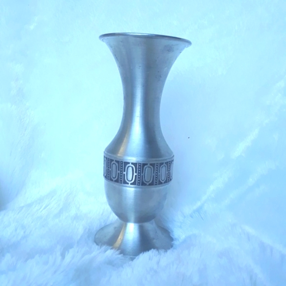 Vintage enbellished pewter vase